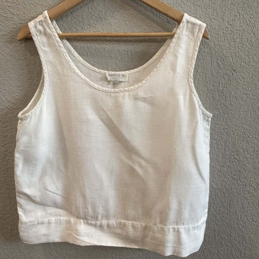 lew magram white 100% linen tank top